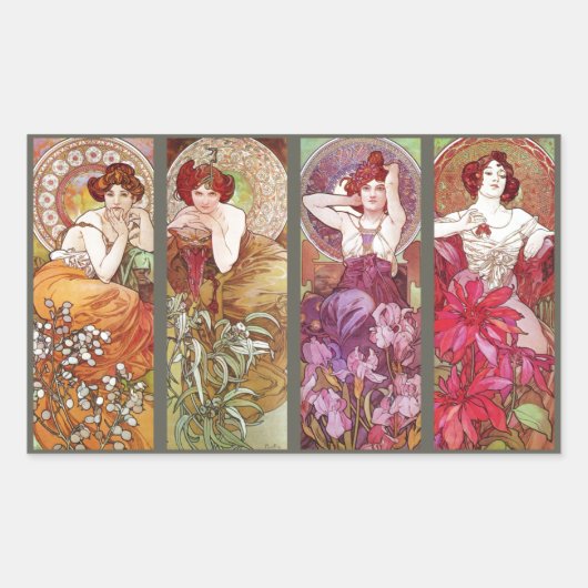 Vier Floral Muchas Rechteckiger Aufkleber (Vorderseite)
