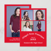 Vier Foto Collage Red - 3x5 Abschluss Einladung (Vorne/Hinten)