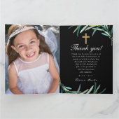 Vier Foto Grüne Erste Kommunion Schwarz Dankeskarte (Innenseite)