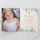 Vier Foto Grünpflanzen Erste Kommunion Blush Dankeskarte (Innenseite)