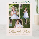 Vier Foto Grünpflanzen Erste Kommunion Blush Dankeskarte (Vorderseite)