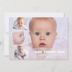 Vier FotoCollage Rosa Erstgeburt Karte