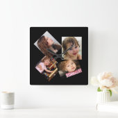 Vier Fotomaterial Quadratische Wanduhr (Zuhause)