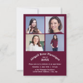Vier Fotos Collage Burgundy- 3x5 Graduierung Einladung (Vorderseite)