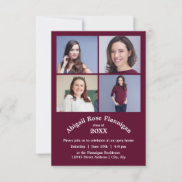 Vier Fotos Collage Burgundy- 3x5 Graduierung Einladung