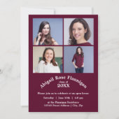 Vier Fotos Collage Burgundy-Grad-Ankündigung Einladung (Vorderseite)