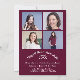 Vier Fotos Collage Burgundy-Grad-Ankündigung Einladung
