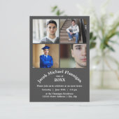 Vier Fotos Collage Grau 3x5 - Abschluss Ankündigun Einladung (Stehend Vorderseite)