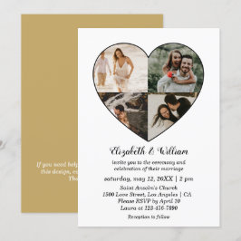 Vier Fotos Collage Heart Frame Wedding Einladung