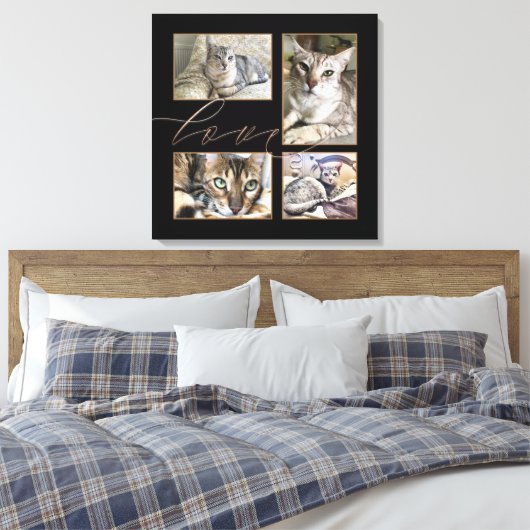 Vier Fotos Collage Liebe Script Schwarz Leinwanddruck (Insitu (Schlafzimmer))