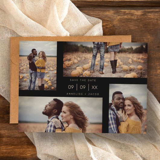 Vier Fotos Collage Minimalistisch Moderne Hochzeit Save The Date