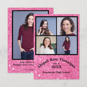 Vier Fotos Collage Pink - 3x5 Abschlussankündigung Einladung