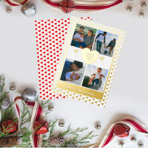 Vier Fotos Familienname Gold Red Hearts Weihnachte