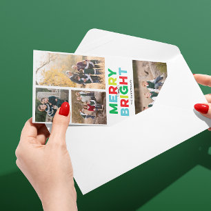 Vier Fotos schmucke, helle und farbenfrohe Skinny Feiertagskarte