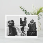 Vier Fotos Schwarz-Weiß-Typografie-Hochzeit Einladung (Stehend Vorderseite)