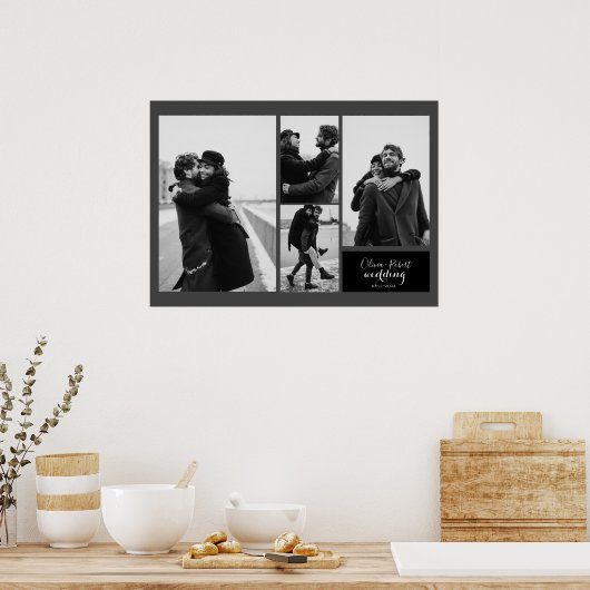Vier Fotos Schwarz-Weiß-Typografie-Hochzeit Poster (Küche)