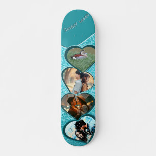 Vier Fotos und Name Herz blau Wasser abstrakt Skateboard