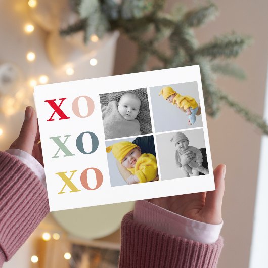 vier Fotos zusammenfassen | Farbige XoXoXoXo Postkarte