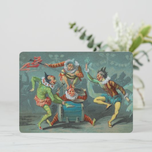 Vier französische Clowns Einladung (Stehend Vorderseite)