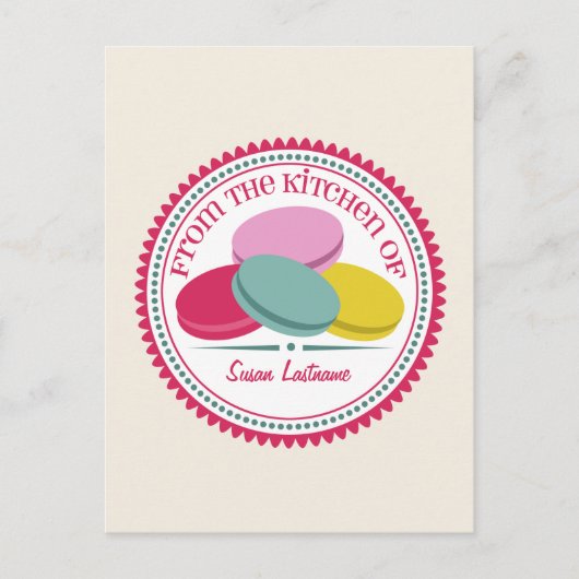 Vier französische Macarons Rezept Postkarte (Vorderseite)