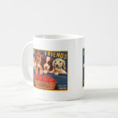 Vier Freund-Vintage Tomate-Kisten-Aufkleber-Hunde Kaffeetasse (Vorderseite Links)