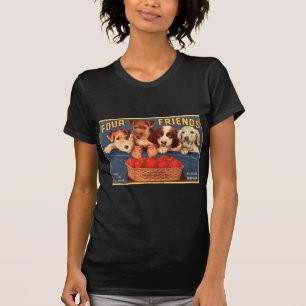 Vier Freund-Vintage Tomate-Kisten-Aufkleber-Hunde T-Shirt