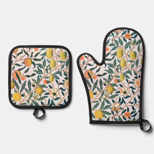 Vier Früchte-Muster, William Morris Ofenhandschuh & Topflappen-Set (Vorderseite)