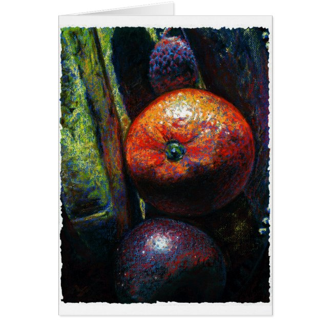 Vier Früchte: Orange, Banane, Pflaumen, Lychee (Vorne)