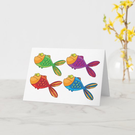 Vier Funny Fish Card Karte (Gelbe Blume)