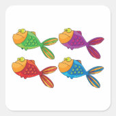 Vier Funny Fish Square Sticker (Vorderseite)