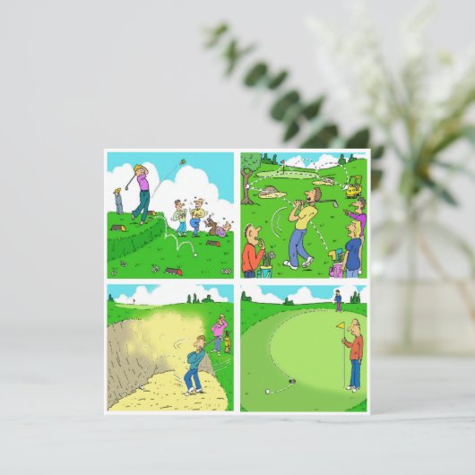 Vier Funny Golfer Cartoon (Stehend Vorderseite)