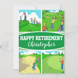 Vier Funny Golfer Cartoon auf der Rentenkarte Feiertagskarte