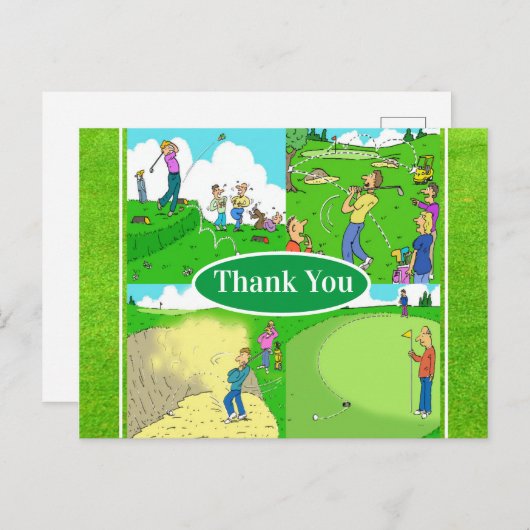 Vier Funny Golfer Cartoon Postkarte (Vorne/Hinten)