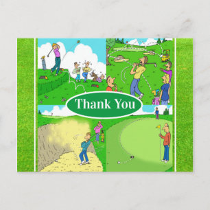 Vier Funny Golfer Cartoon Postkarte