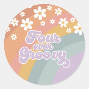 Vier für immer groovy Retro-Regenbogen Runder Aufkleber