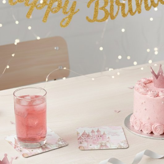 Vier für immer rosa Prinzessinnen-Schloss Geburtst Rechteckiger Pappuntersetzer