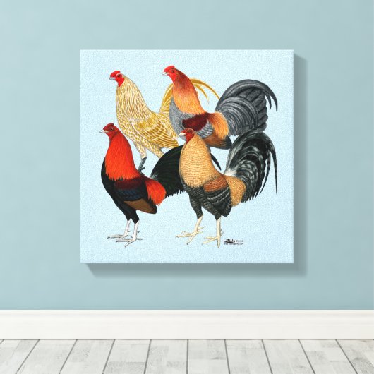 Vier Gamecocks Leinwanddruck (Insitu (Holzboden))