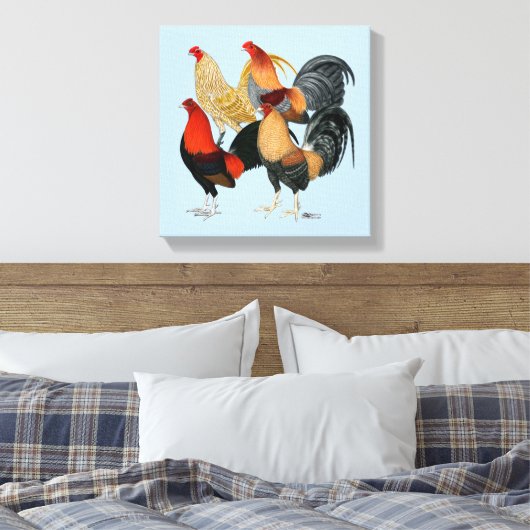 Vier Gamecocks Leinwanddruck (Insitu (Schlafzimmer))