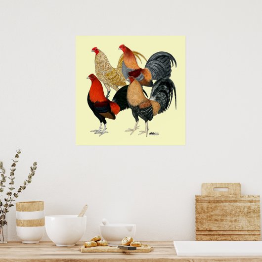 Vier Gamecocks Poster (Küche)