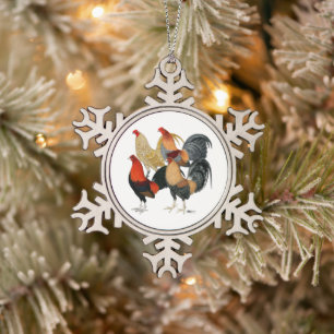 Vier Gamecocks Schneeflocken Zinn-Ornament