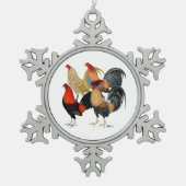 Vier Gamecocks Schneeflocken Zinn-Ornament (Vorderseite)