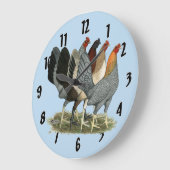 Vier Gamefowl Hennen Große Wanduhr (Winkel)