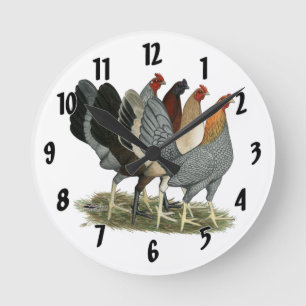 Vier Gamefowl Hennen Runde Wanduhr