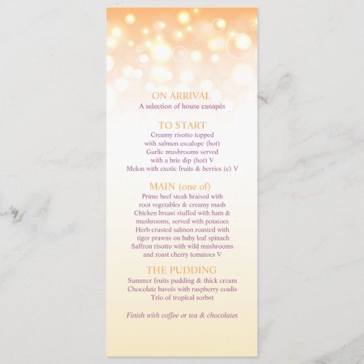 Vier-Gänge-Menü mit Champagner Menükarte (Rückseite)