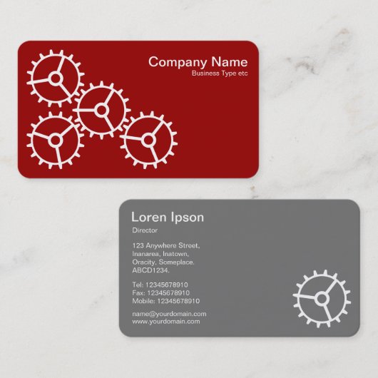Vier Gears III - Weiß auf Ruby Red - Grau zurück Visitenkarte (Vorne/Hinten)