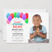 VIER Geburtstag Balloon Blue Foto Einladung (Vorderseite)