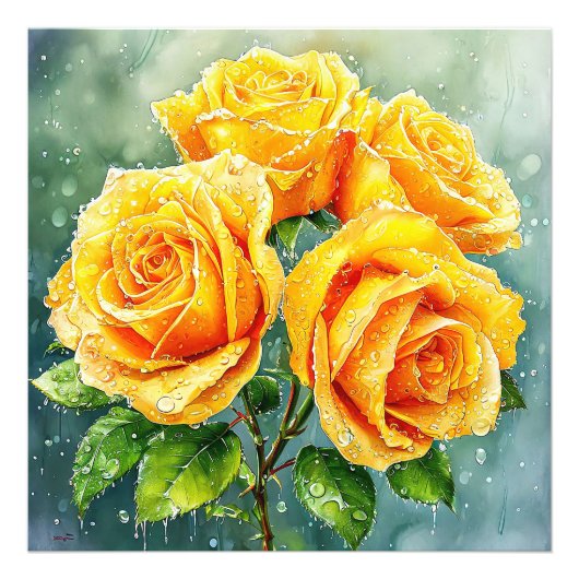 Vier gelbe Rosen Fotodruck (Vorne)
