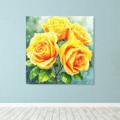 Vier gelbe Rosen Leinwanddruck (Insitu (Holzboden))