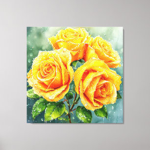 Vier gelbe Rosen Leinwanddruck