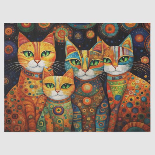 Vier Gemusterte Katzen Dekoupage Tissue Paper Seidenpapier (Vorderseite)